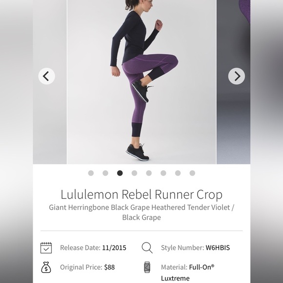Lululemon Rebel Runner crop purple black herringbone pattern side pockets size 4 - Picture 1 of 10